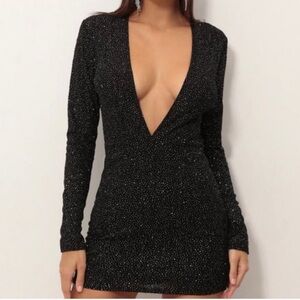 Lucy in the Sky Black Sparkly Plunging Dress
